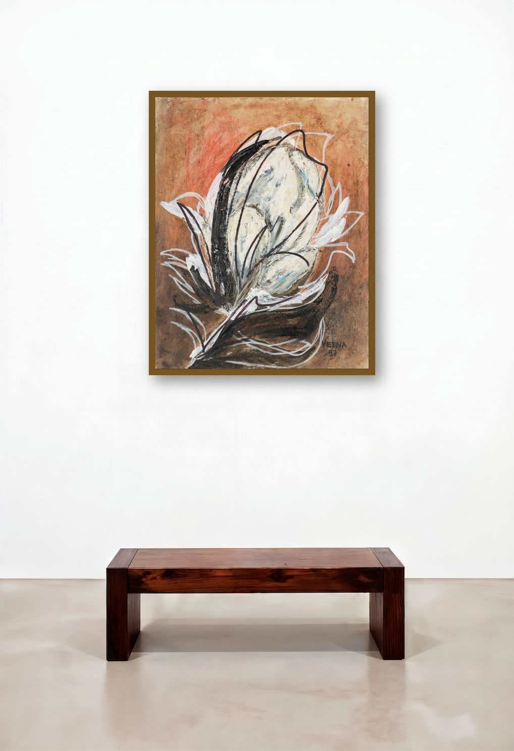 Flower Study 5 (Flower Study 2) by artist Veena Advani displayed in a Mid-Century Modern Living Room