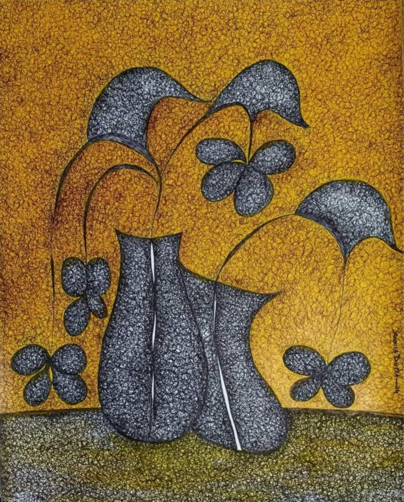 Flower Vase' nature mixed-media painting by artist Ankita Dutta, 28x22 inch, on paper