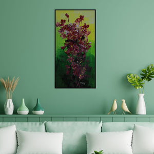 Preview of 'Flowers 13 (Verdant Harmony)' Painting by Mopasang Valath shown on a wall in a furnished room.