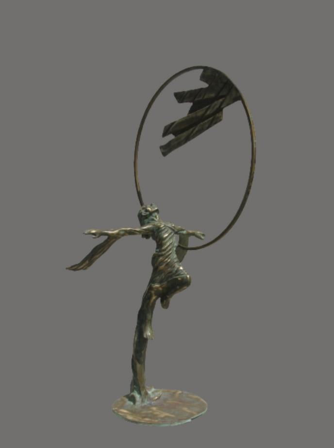 'Flowing Form With Girl' figurative Brass, Metal sculpture by artist Rohan Sonavane, 27x16 inch, on brass, metal