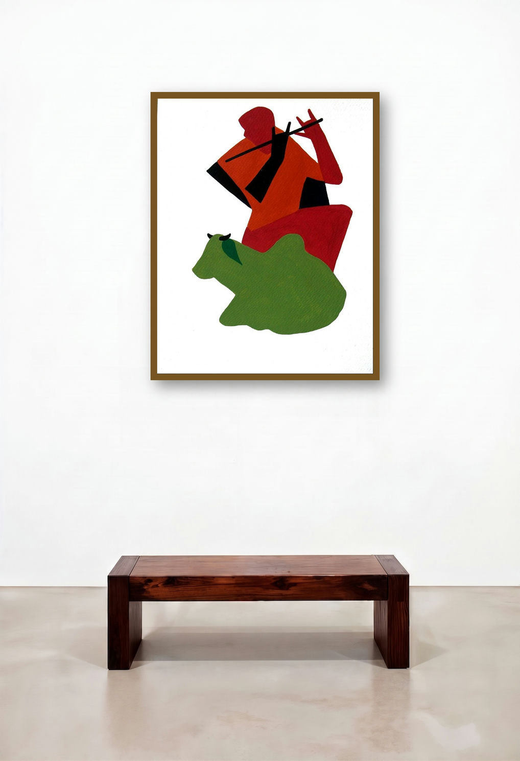 Flute Player 6 (Pastoral Harmony) by artist Prasanta Acharjee displayed in a Contemporary Luxury Home Office