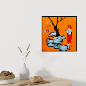 In-situ view of Chetan Katigar's 'Flutist' painting in a room