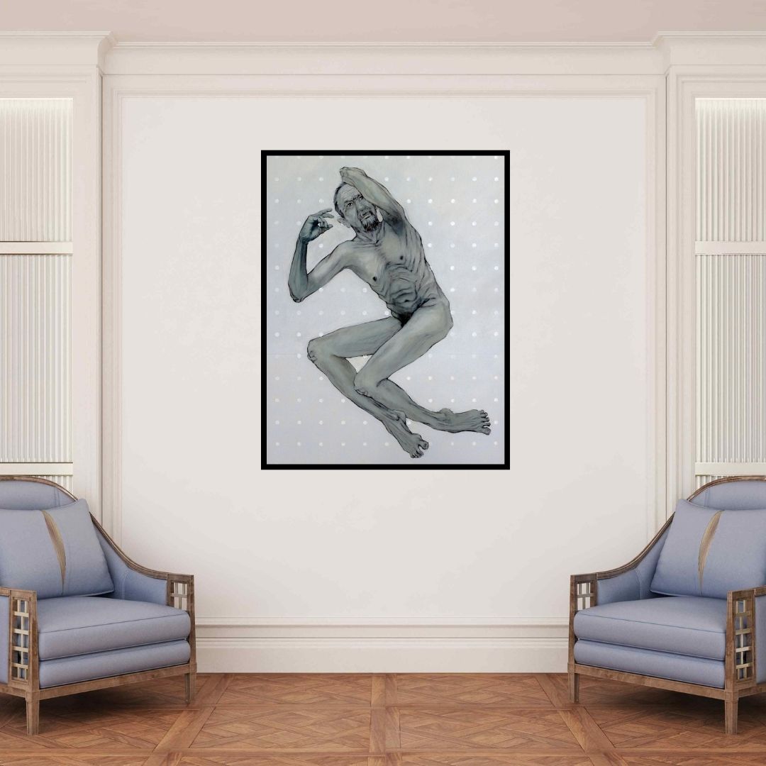 In-situ view of Ritesh Warambhe's 'Flux' painting in a room