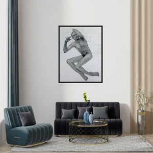 Preview of 'Flux' Painting by Ritesh Warambhe shown on a wall in a furnished room.