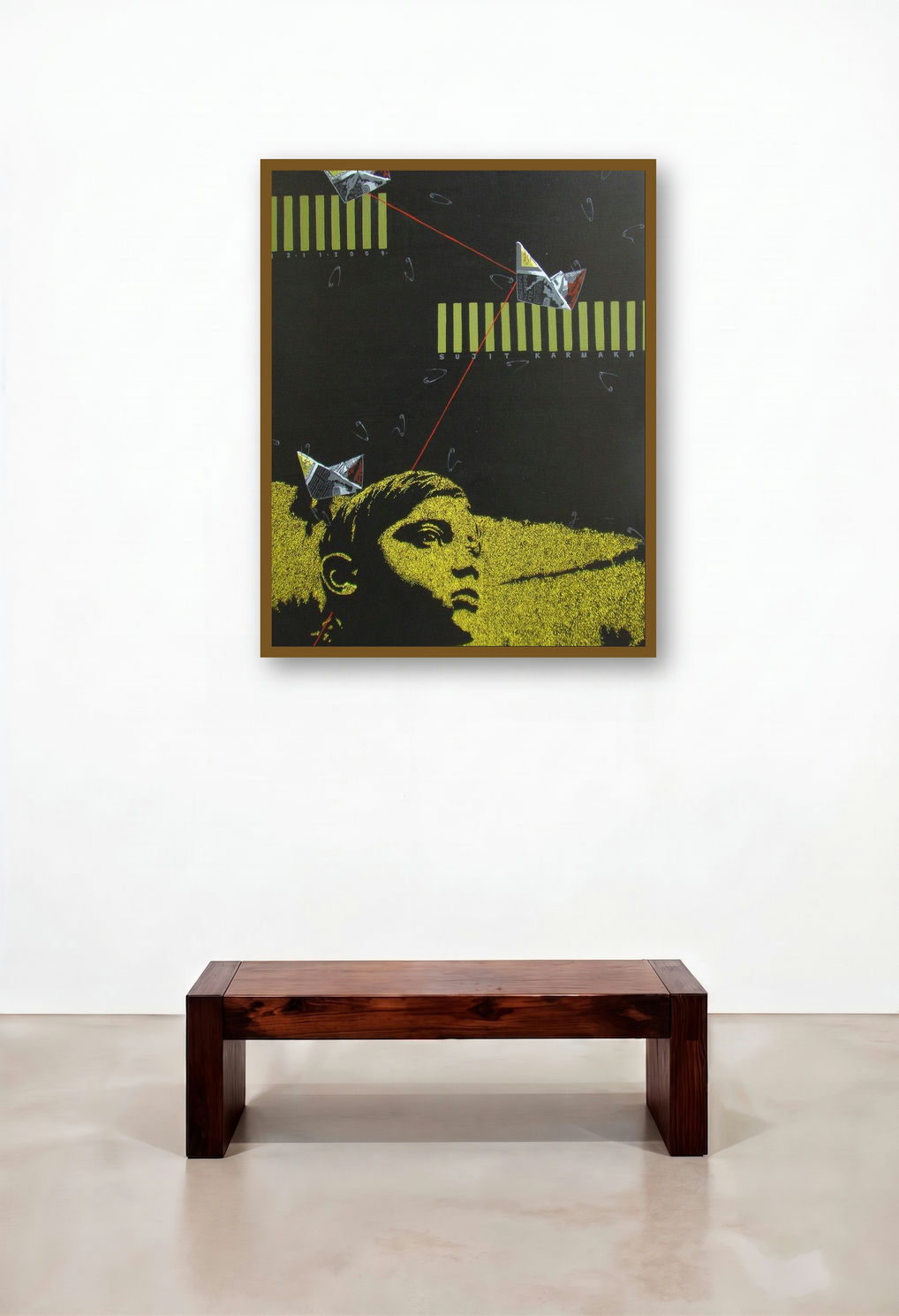 Fly High (Paper Boats and Dreams) by artist Sujit Karmakar displayed in a Industrial Lounge