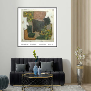 Pinaki Ranjan Bera's 'Fly Unshackled (Liberations Palette: A Dance of Freedom)' painting visualized above a sofa in a contemporary room.