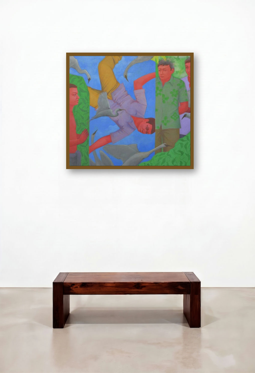 Flying (Couple in Red) by artist Partha Mondal displayed in a Rustic Dining Room