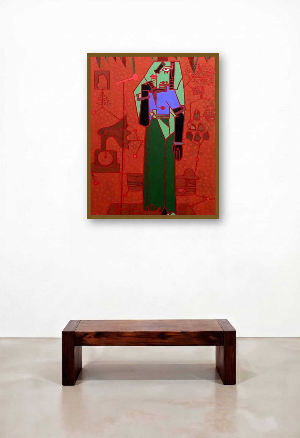 Folk Studio 14 (The M Show) by artist Anup Shrivastav displayed in a Rustic Hotel Lobby