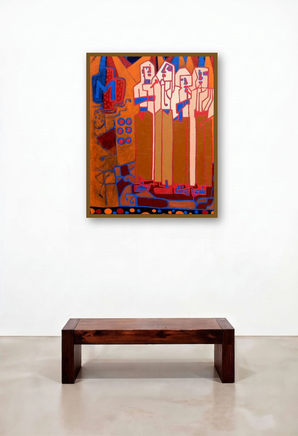 Folk Studio 6 (The M Show) by artist Anup Shrivastav displayed in a Japandi Library