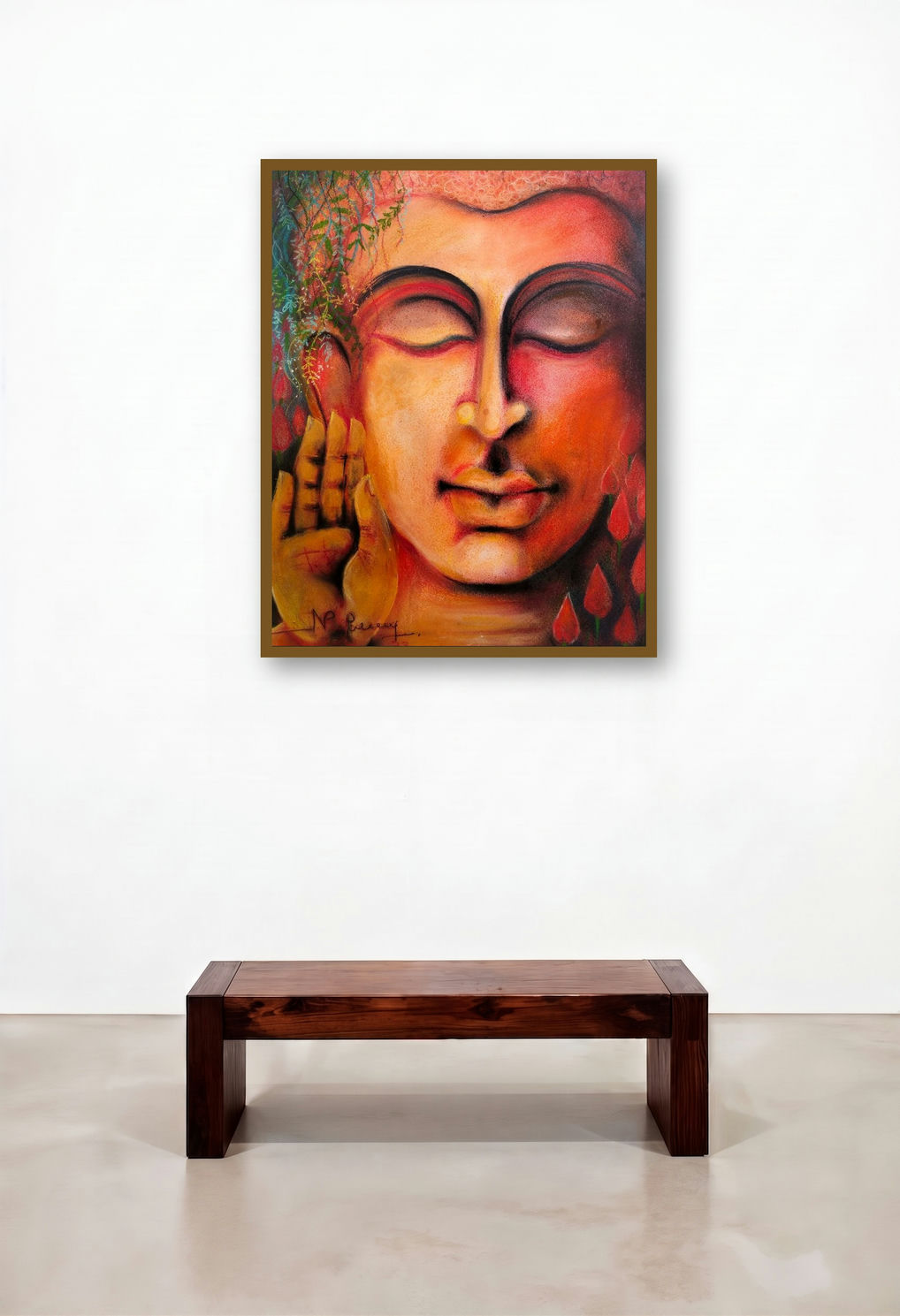 Follow Me (The Deep Blue) by artist N P Pandey displayed in a Rustic Lounge