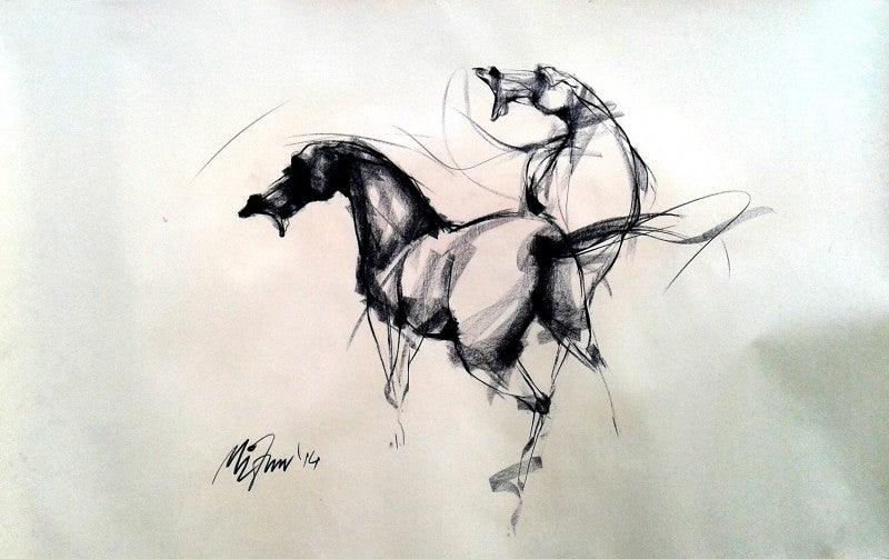 Animals charcoal drawing titled 'Force', 20x28 inches, by artist Mithun Dutta on Paper