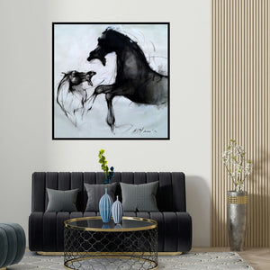 Mithun Dutta's 'Force I' painting visualized above a sofa in a contemporary room.