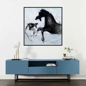 'Force I' painting by Mithun Dutta shown on a wall in a furnished room.