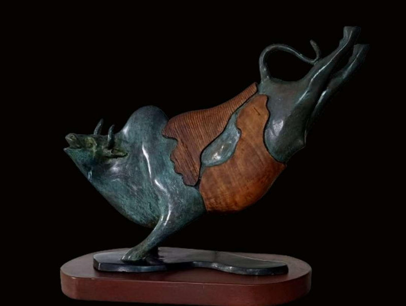 Force' animals Bronze, Wood sculpture by artist Subrata Paul, 27x23 inch, on bronze, wood