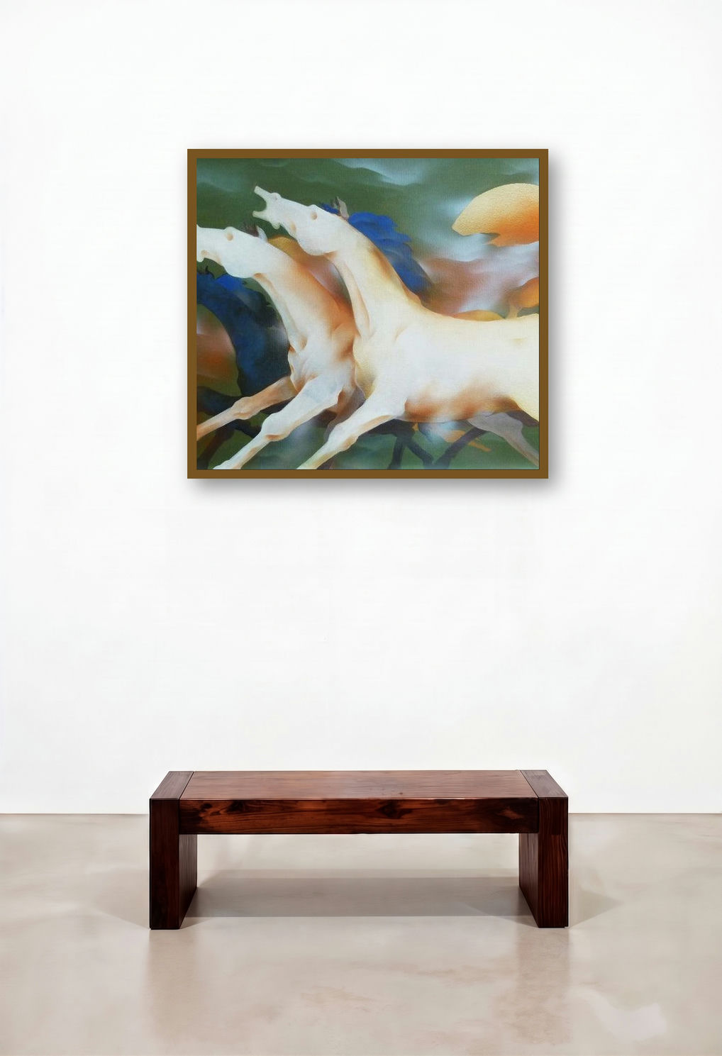 Forceful Horses (The Gallop) by artist Vishnu Sonavane displayed in a Japandi Family Room