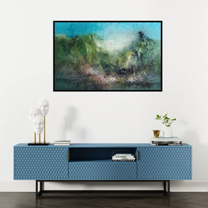 Preview of 'Forest' Painting by Dnyaneshwar Dhavale shown on a wall in a furnished room.