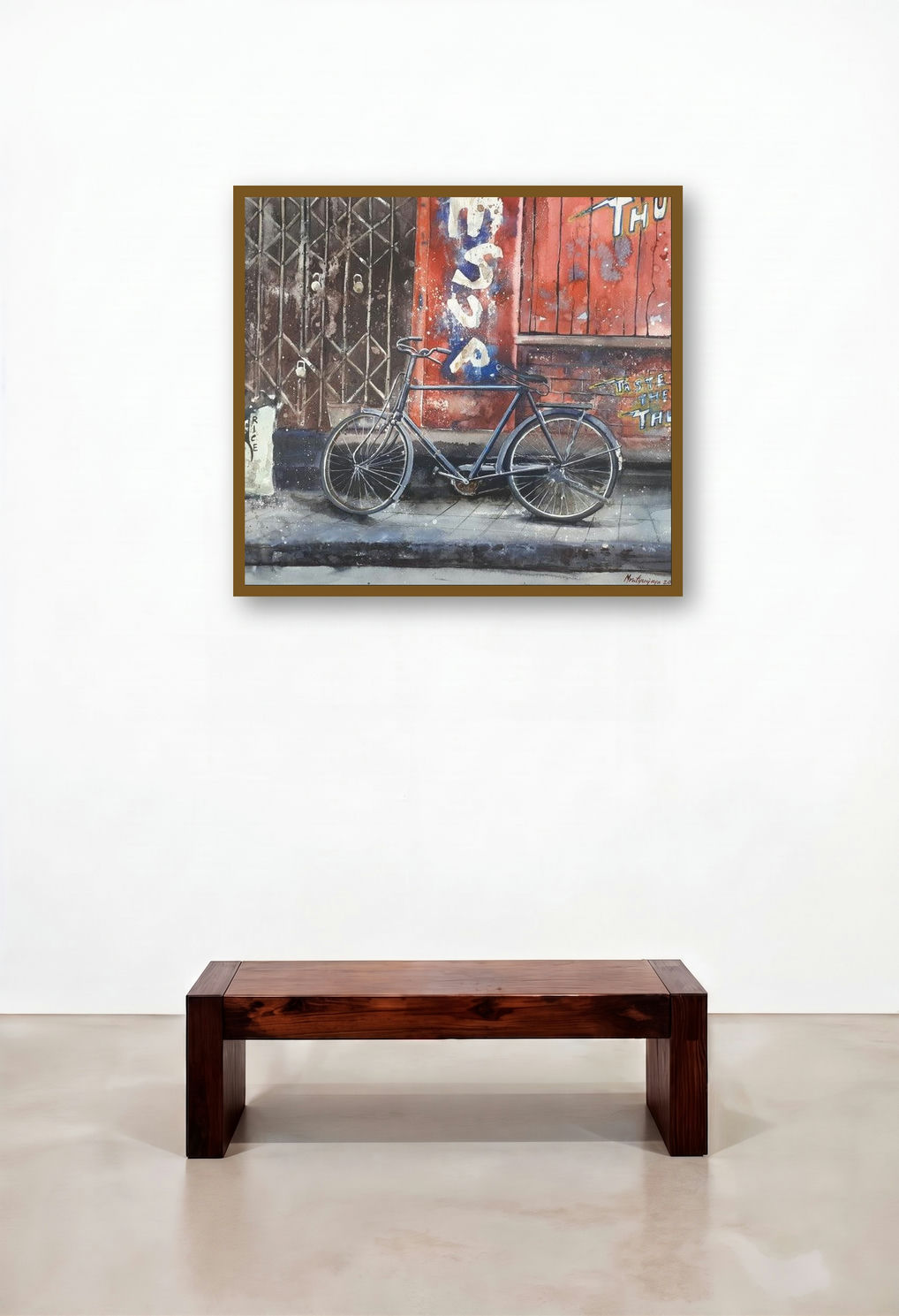 Forgotten Bicycle And Old Wall (Taste the Thunder) by artist Mrutyunjaya Dash displayed in a Luxury Home Office