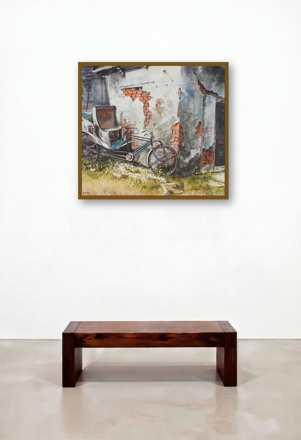 Forgotten Corner (Memories of a Bygone Era) by artist Mrutyunjaya Dash displayed in a Minimalist Bedroom