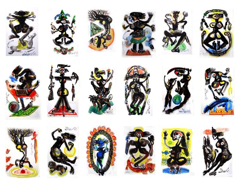 Folk Art postercolor painting titled 'Forms Of Village', 8x10 inches, by artist Mahesh Pal Gobra on paper