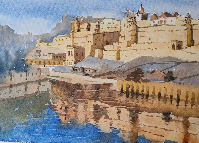 Fort Of Amer' cityscape watercolor painting by artist Sujit Chakraborty, 12x17 inch, on paper