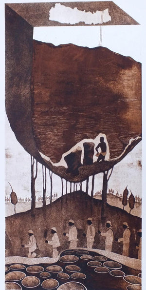 Fragments Of A Shattered Past (Echoes of the Past) by Sudeep Kumar Bashyal, Original Mixed Media Abstract Painting on Paper, Medium Vertical Wall Art