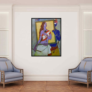 In-situ view of Santanu Nandan Dinda's 'In A Frame 1 (In a Frame)' painting in a room