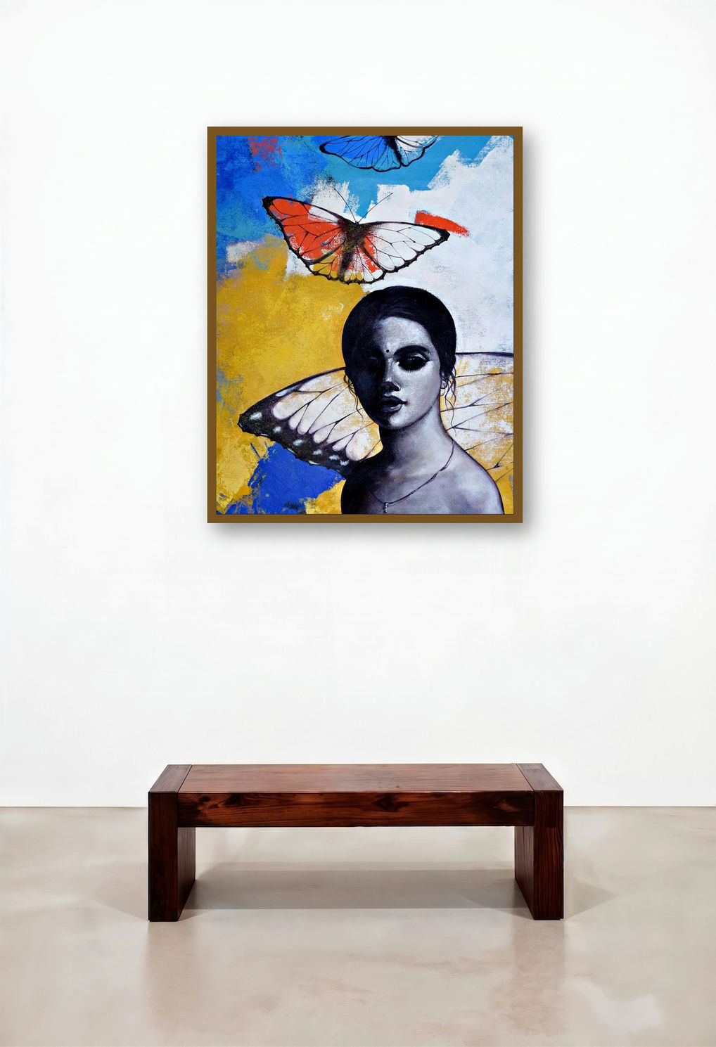 Freedom Of Beauty 13 by artist Kishore Pratim Biswas displayed in a Boutique Hotel Style Foyer