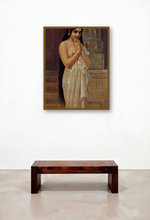 Fresh From Bath (The Fated Meeting of Nala and Damayanti) by artist Raja Ravi Varma displayed in a Art Deco Hotel Suite