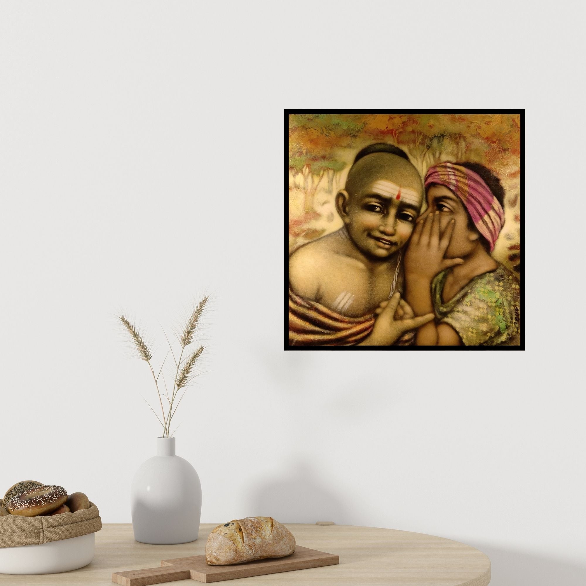 In-situ view of Apet Pramod's 'Friend (The Inner Radiance)' painting in a room