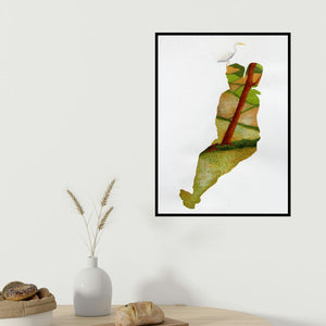 Debaroti Seth's 'Friend (Serenity Within)' painting visualized above a sofa in a contemporary room.