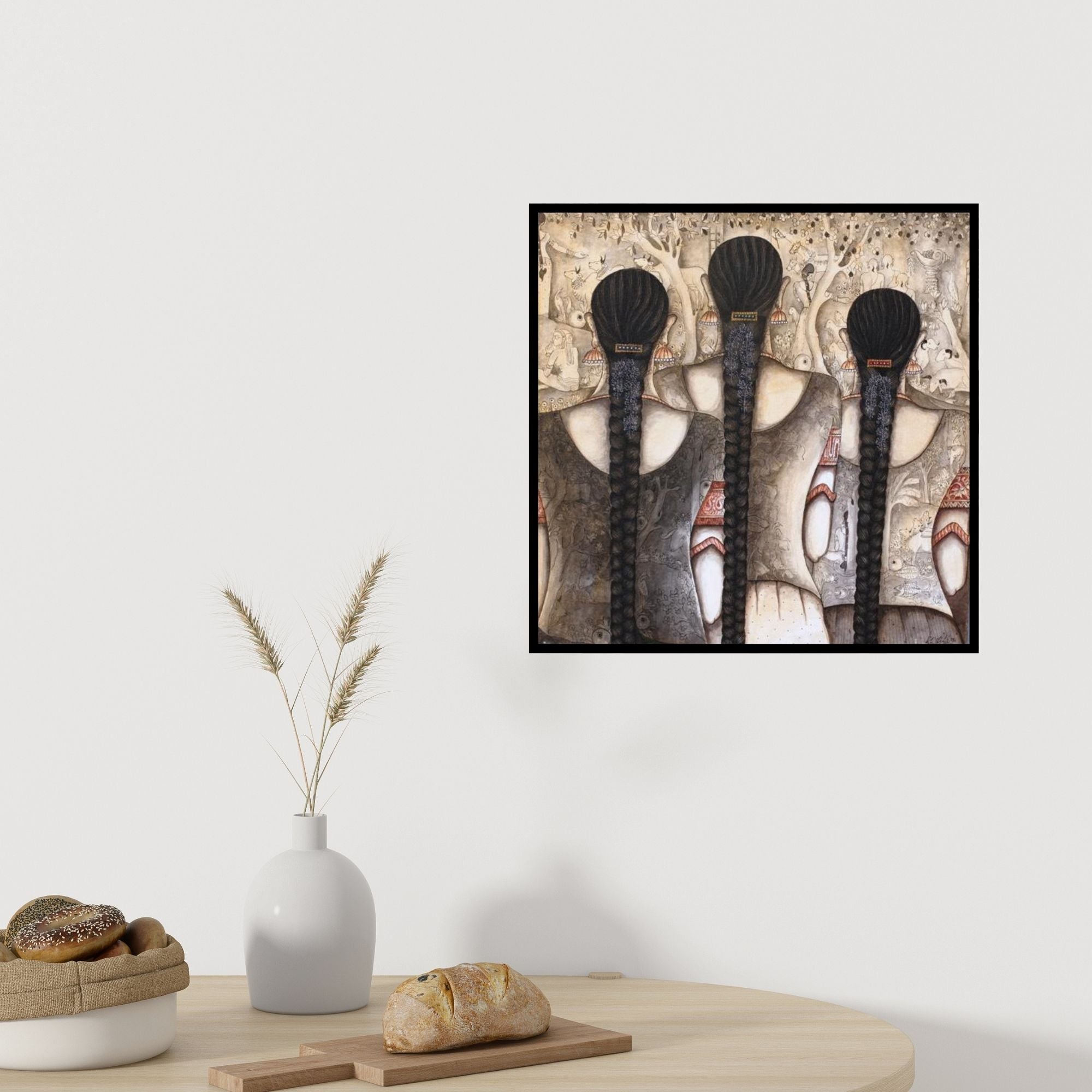 In-situ view of Kappari Kishan's 'Friends' painting in a room