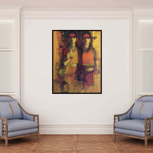 In-situ view of Sachin Sagare's 'Friends (Sisters)' painting in a room