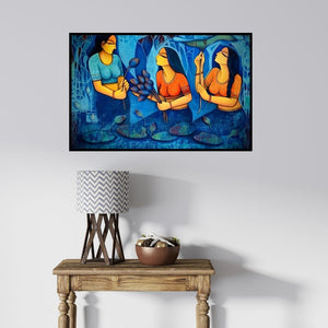 In-situ view of Mousumi Mukherjee's 'Friendship (Vibrant Harmony**)' painting in a room