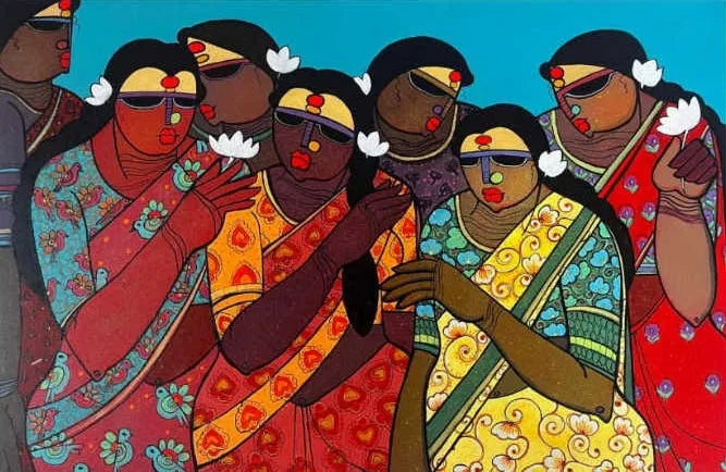 Figurative acrylic painting titled 'Friendship', 20x30 inch, by artist Priyanka Chivte on Canvas