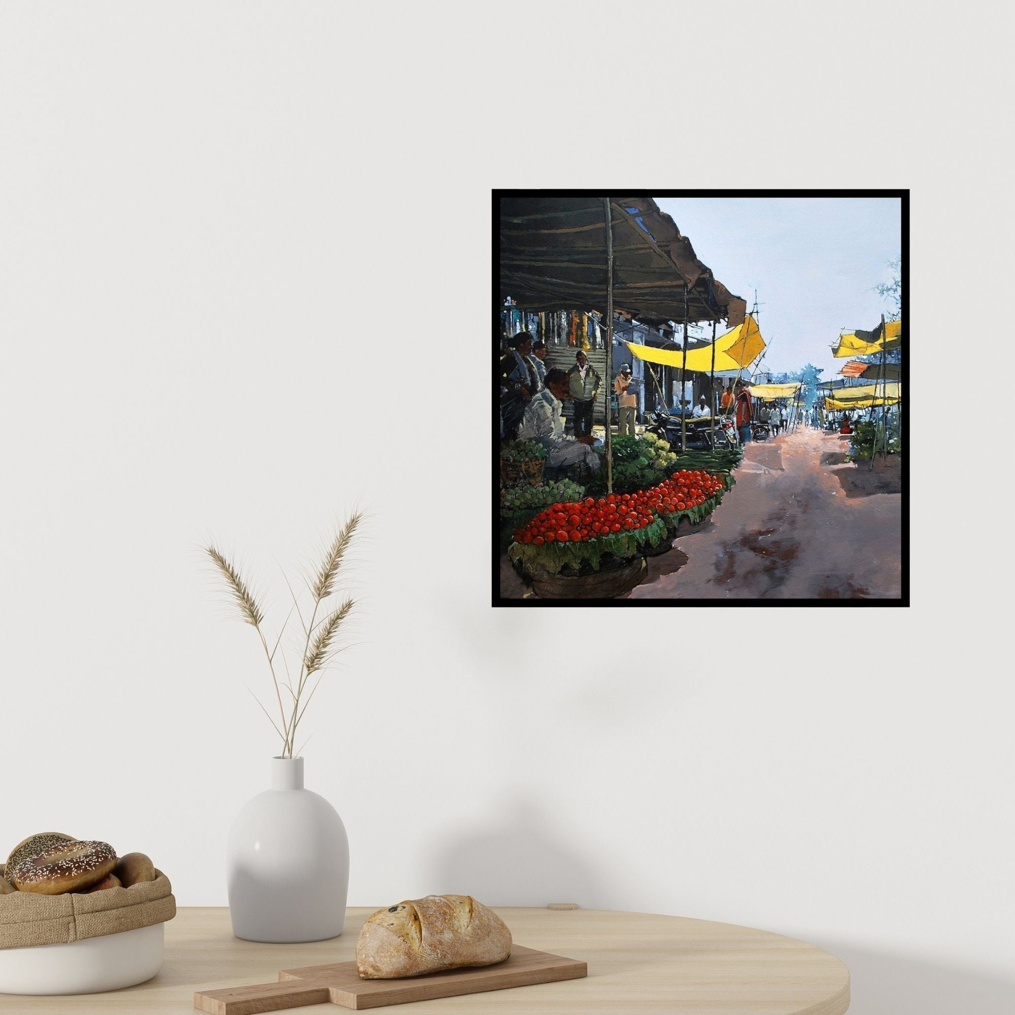 In-situ view of Prashant Kulkarni's 'Fruit Seller' painting in a room