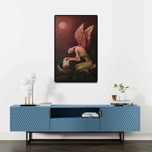 Preview of 'Fulfilled Dreams' Painting by Uttam Bhattacharya shown on a wall in a furnished room.