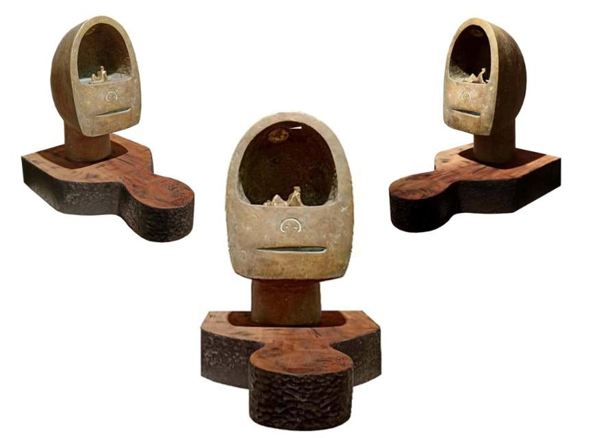 The Full Moon Is Like Burnt Bread' contemporary Bronze sculpture by artist Sukanta Chowdhury, 11x8 inch, on bronze