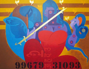 Fusion 1 0 (The Golden Chord) by Ranjit Singh, Original Acrylic Figurative Painting on Canvas, Large Horizontal Wall Art