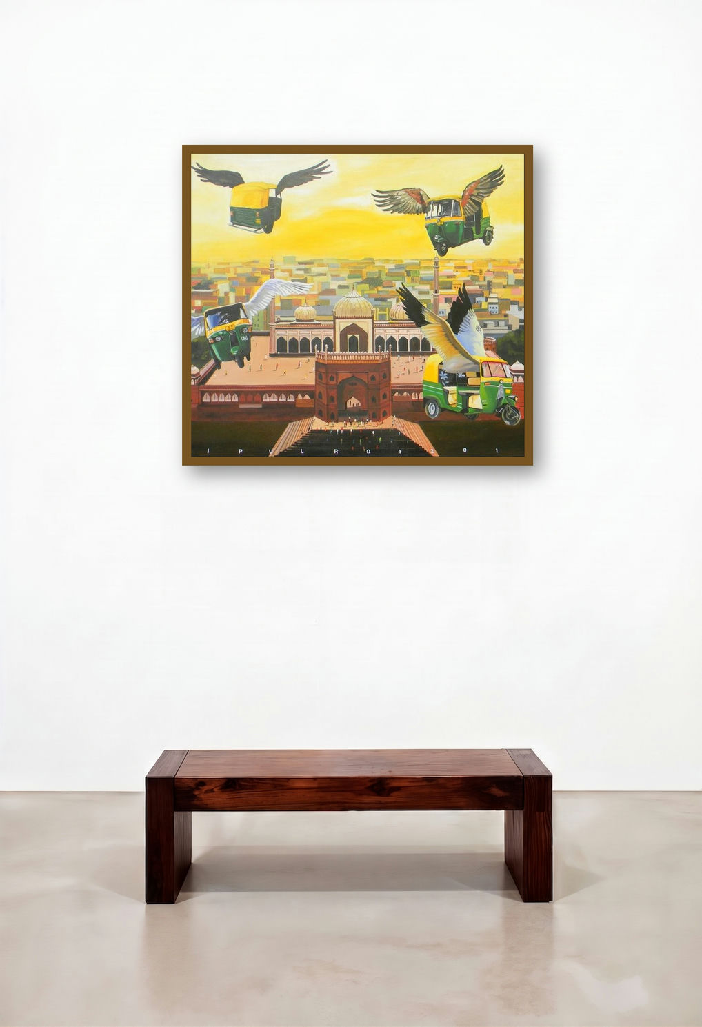 Future Delhi (Flying Rickshaws) by artist Bipul Roy displayed in a Eclectic Executive Office