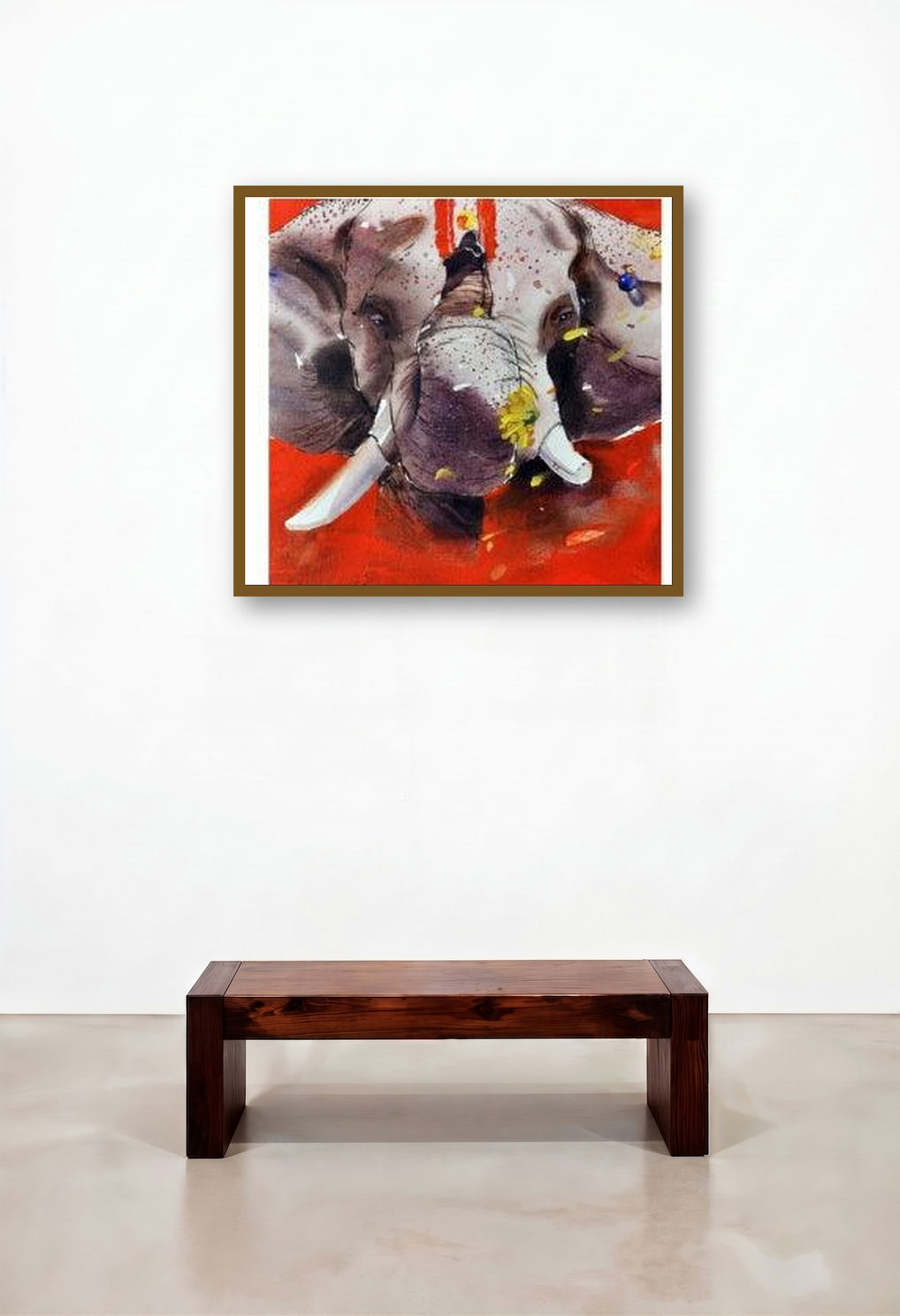 Gaj Krida (The Elephant Trio) by artist Bhaskar Mandolu displayed in a Art Deco Bedroom
