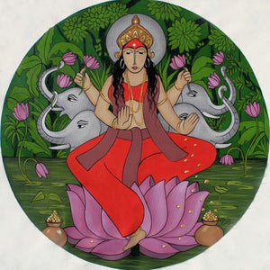 Figurative acrylic painting titled 'Gaja Laxmi', 36x36 inches, by artist Chetan Katigar on Canvas