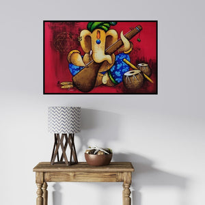 In-situ view of Paras Parmar's 'Gajanan (The Divine Musician)' painting in a room