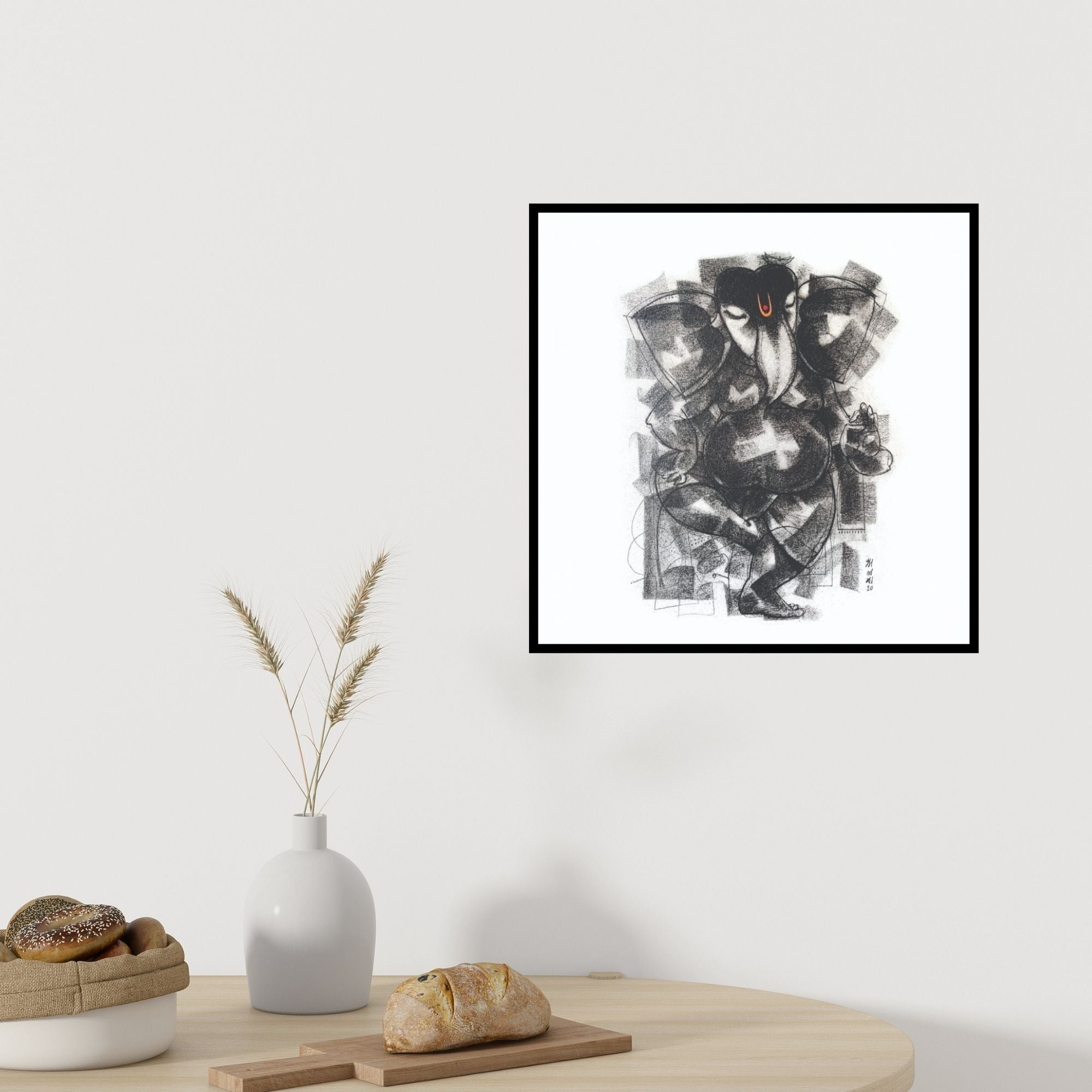 In-situ view of Sanjay Bhalerao's 'Gajmukh (Gestural Ganesh)' painting in a room