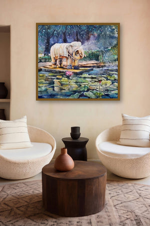 Gajraj (Tranquil Oasis) by artist Jitendra Divte displayed in a Contemporary gallery