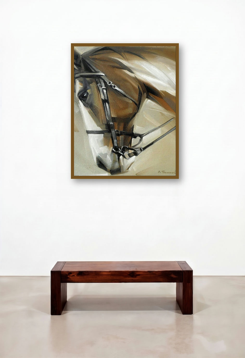 Galloping Horse by artist D Tiroumale displayed in a Transitional Hotel Suite