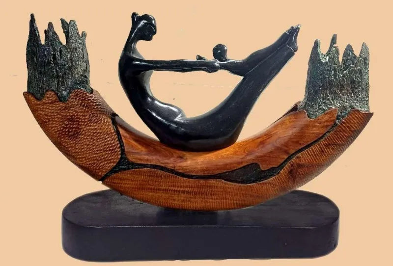Figurative sculpture titled 'Game', 16x28 inch, by artist Subrata Paul on Bronze, Wood