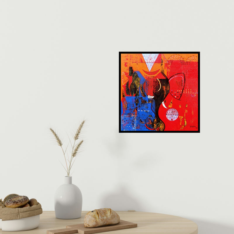 In-situ view of Vivek Nimbolkar's 'Ganapathi (Ganesha The Red Elephant)' painting in a room