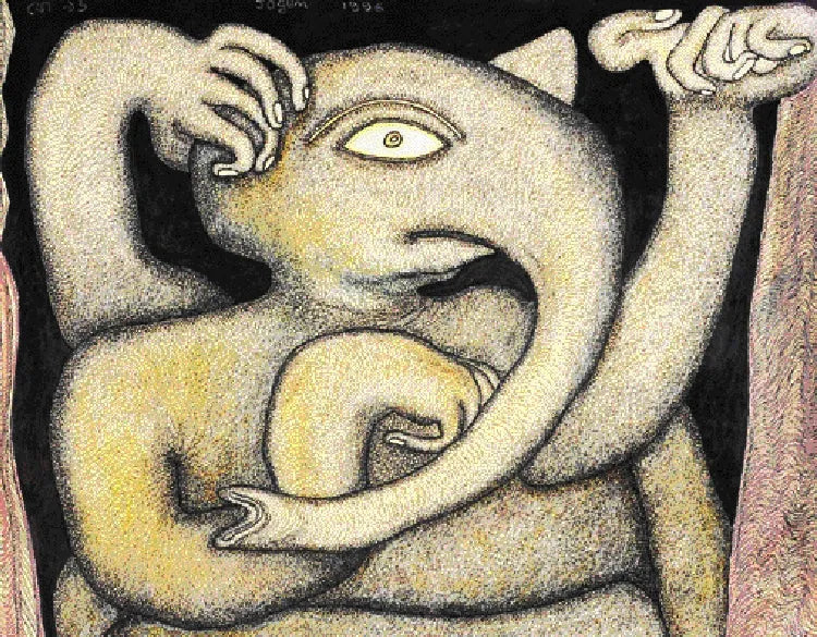 Religious serigraphs painting titled 'Ganapati', 22x30 inch, by artist Jogen Chowdhury on Paper