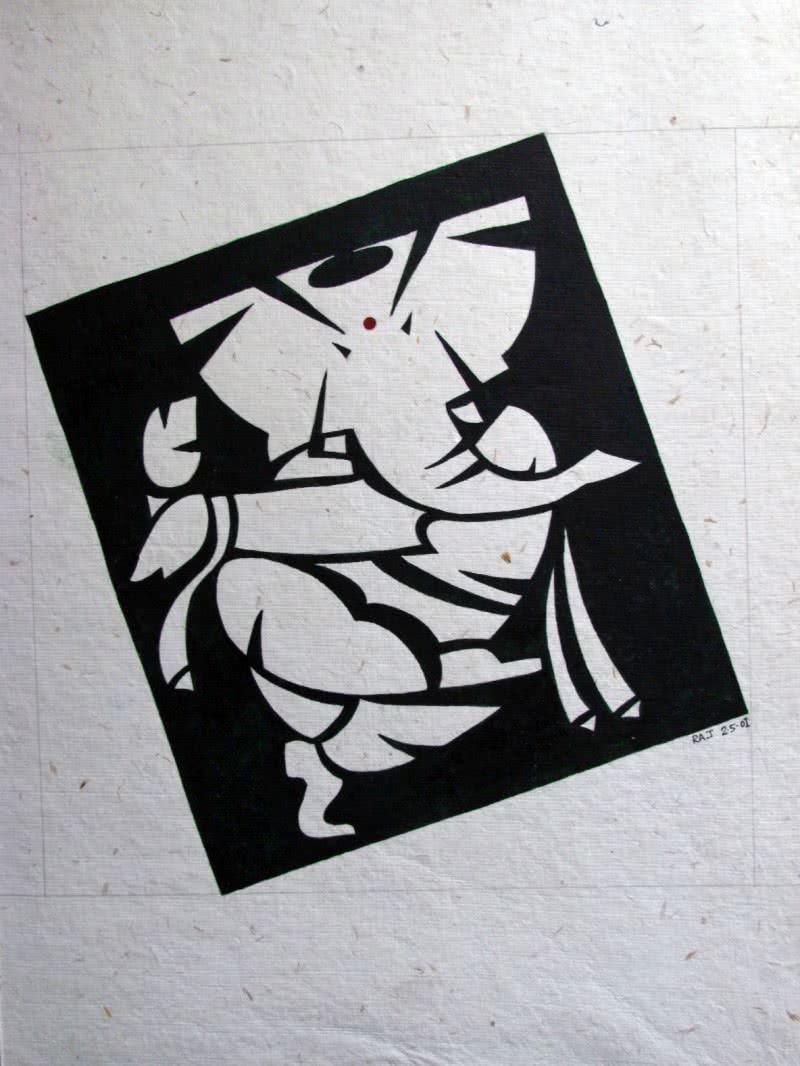 Religious watercolor painting titled 'Ganesh', 15x11 inches, by artist Rajendra V on Handmade Paper