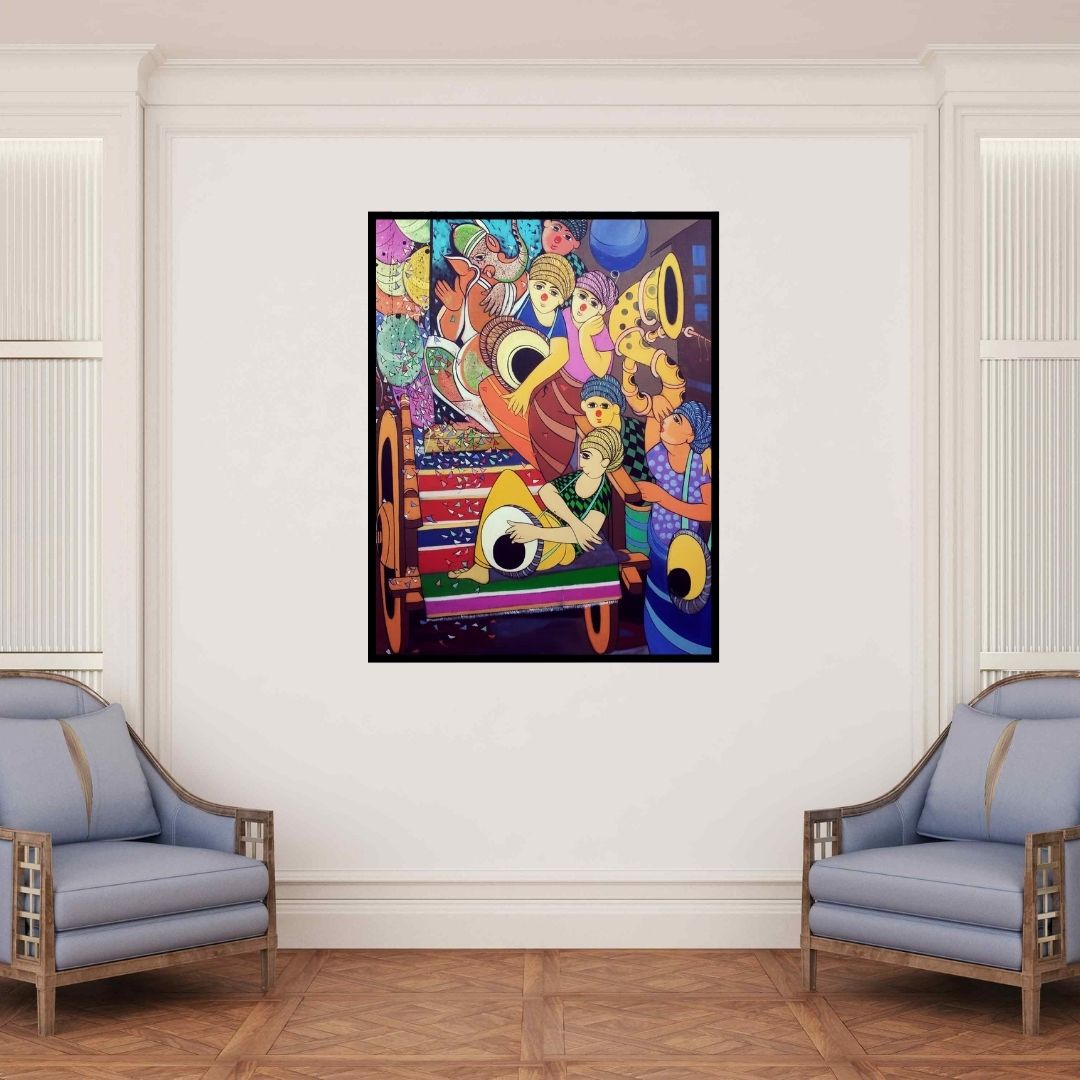 In-situ view of Dnyaneshwar Bembade's 'Ganesh Festival' painting in a room